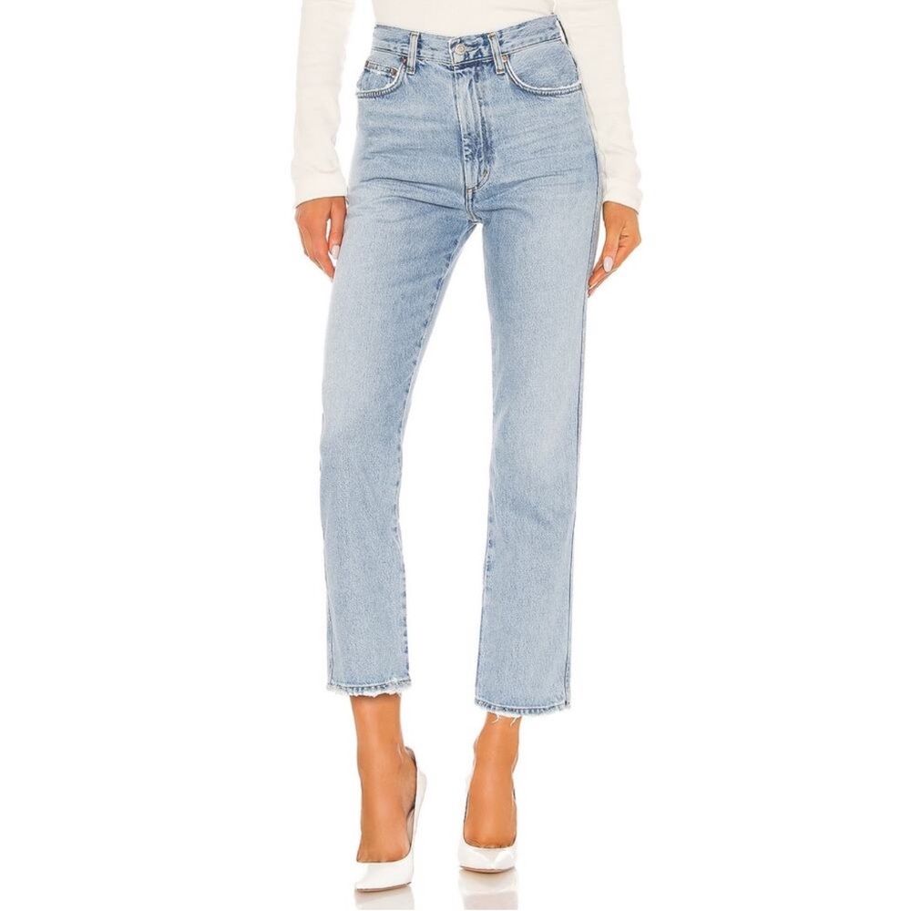 Agolde Cropped High-Rise Straight Jeans - Light Wash Blue - Riptide